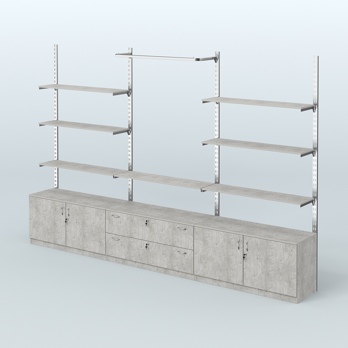 Система ГЛОБАЛ с полками из ДСП, П-образным поручнем и тумбами Т22 и Т12 №10 (3600 мм) Метрополитан Грей