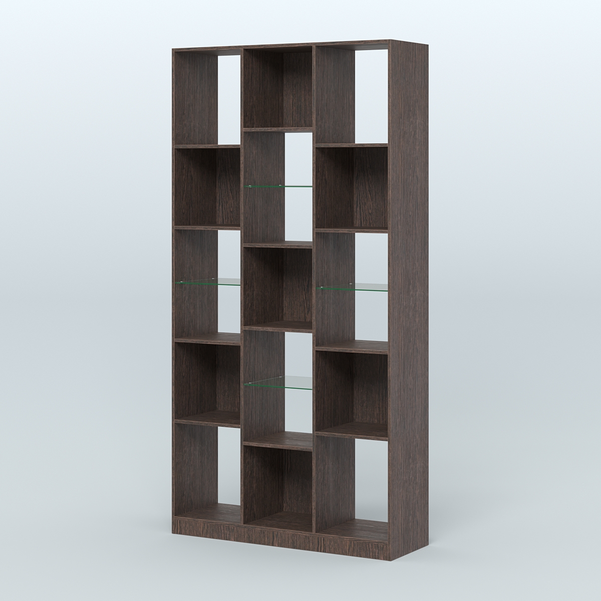 Стеллаж из ДСП серии ЛОФТ №10-3 (зеркальное отражение - Z) с полками стекло 5 мм Дуб Венге