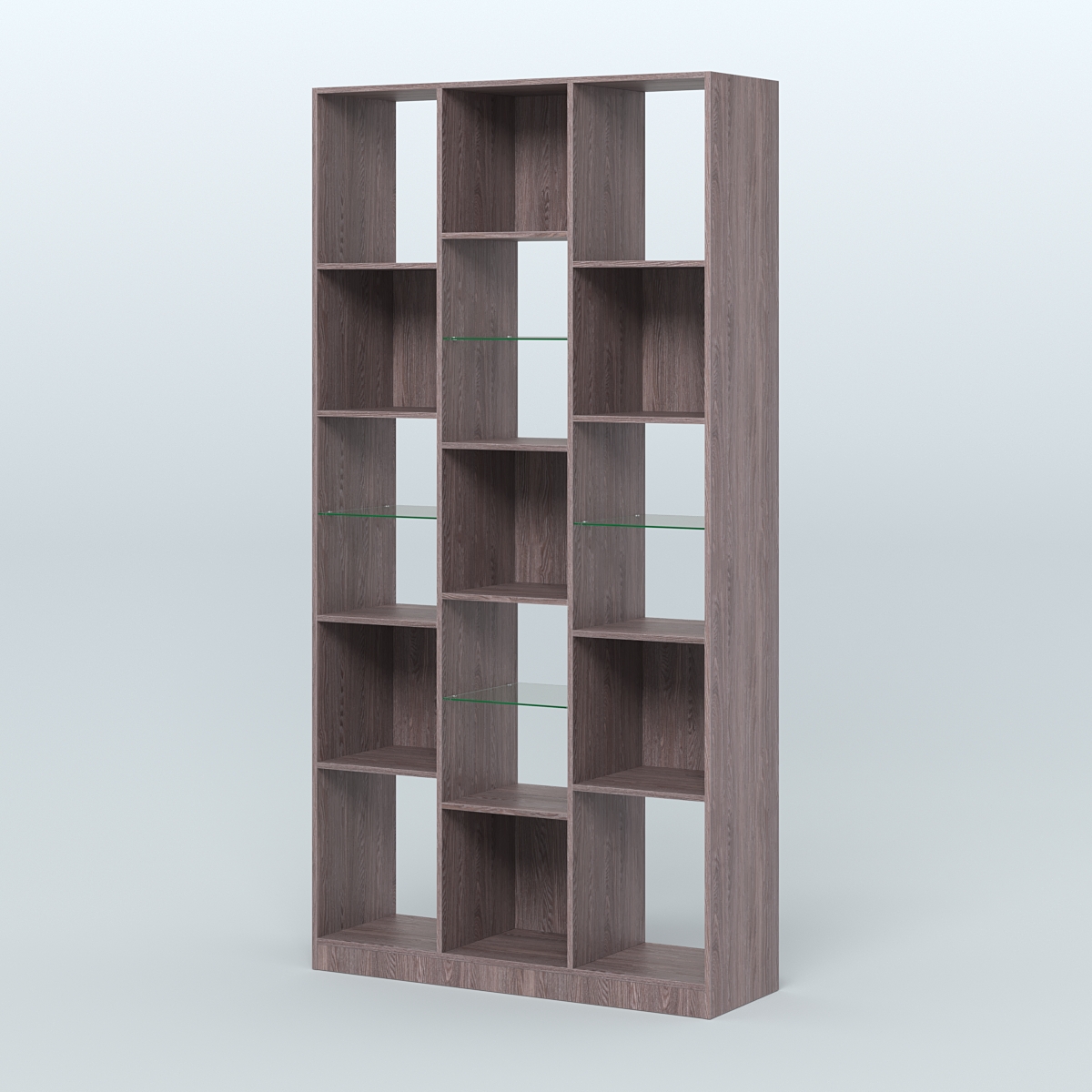 Стеллаж из ДСП серии ЛОФТ №10-3 (зеркальное отражение - Z) с полками стекло 5 мм Ясень Анкор темный