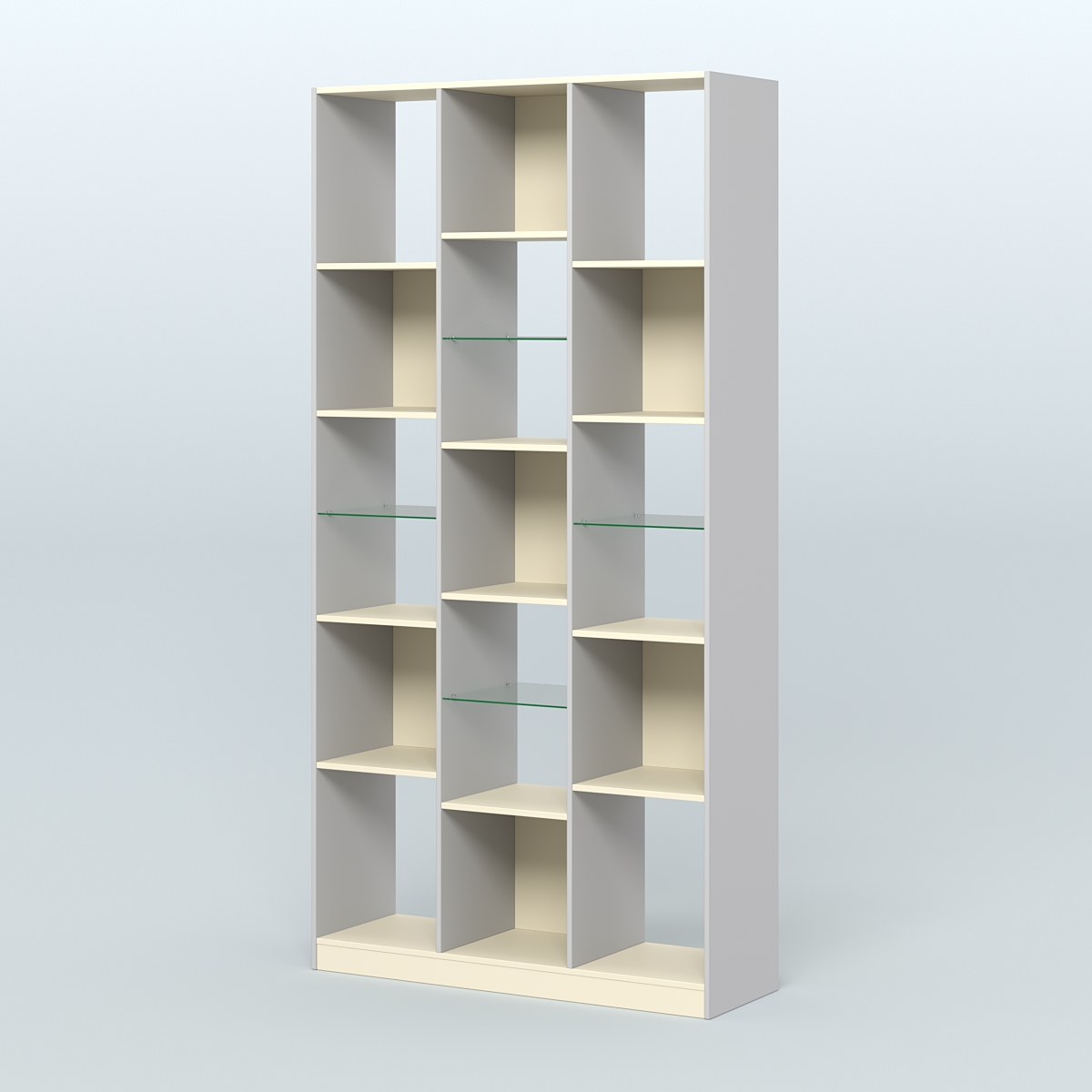 Стеллаж из ДСП серии ЛОФТ №10-3 (зеркальное отражение - Z) с полками стекло 5 мм Серый + Крем Вайс