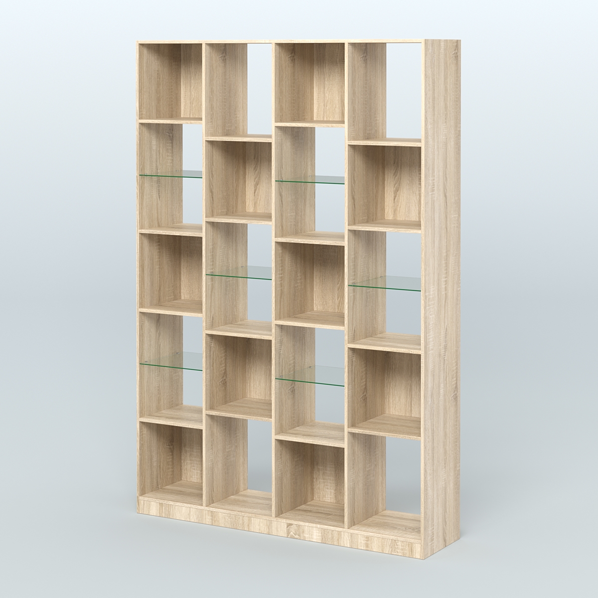 Стеллаж из ДСП серии ЛОФТ №11-3 с полками стекло 5 мм Дуб Сонома