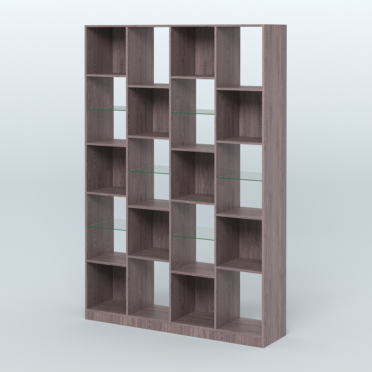 Стеллаж из ДСП серии ЛОФТ №11-3 с полками стекло 5 мм Ясень Анкор темный