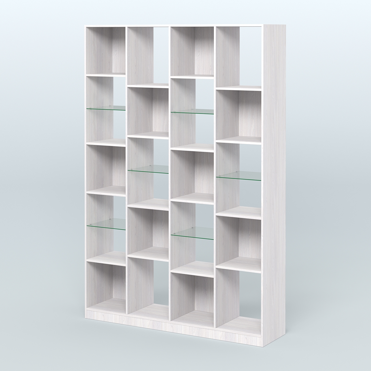 Стеллаж из ДСП серии ЛОФТ №11-3 с полками стекло 5 мм Ясень Анкор светлый