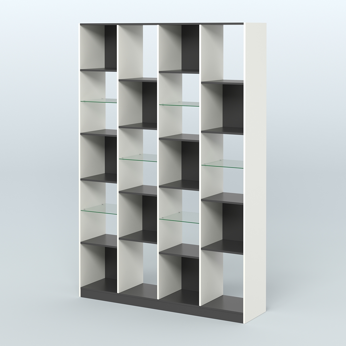 Стеллаж из ДСП серии ЛОФТ №11-3 с полками стекло 5 мм Белый и Черный