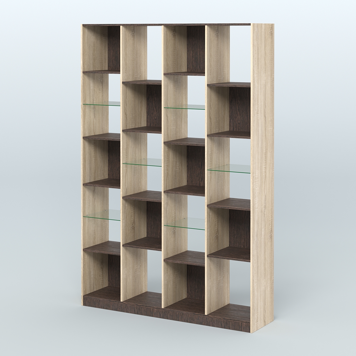 Стеллаж из ДСП серии ЛОФТ №11-3 с полками стекло 5 мм Дуб Сонома + Дуб Венге