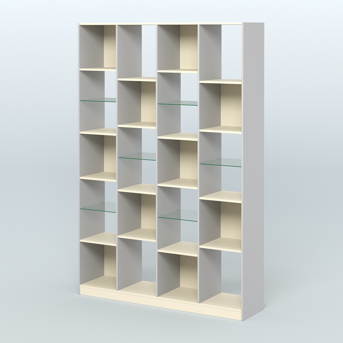 Стеллаж из ДСП серии ЛОФТ №11-3 с полками стекло 5 мм Серый + Крем Вайс