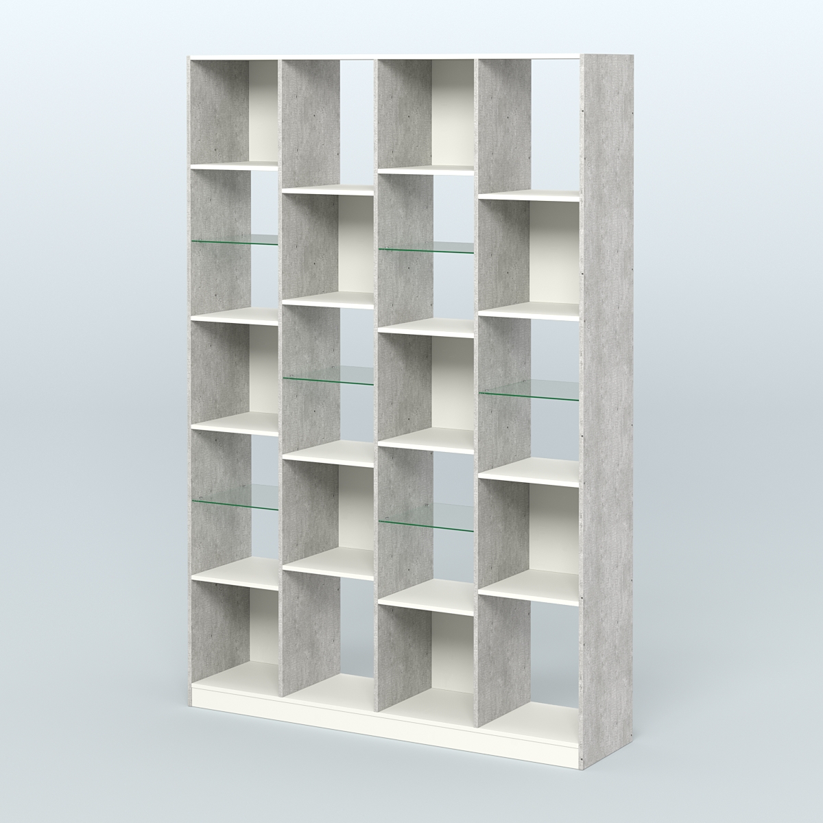 Стеллаж из ДСП серии ЛОФТ №11-3 с полками стекло 5 мм Метрополитан Грей + Белый