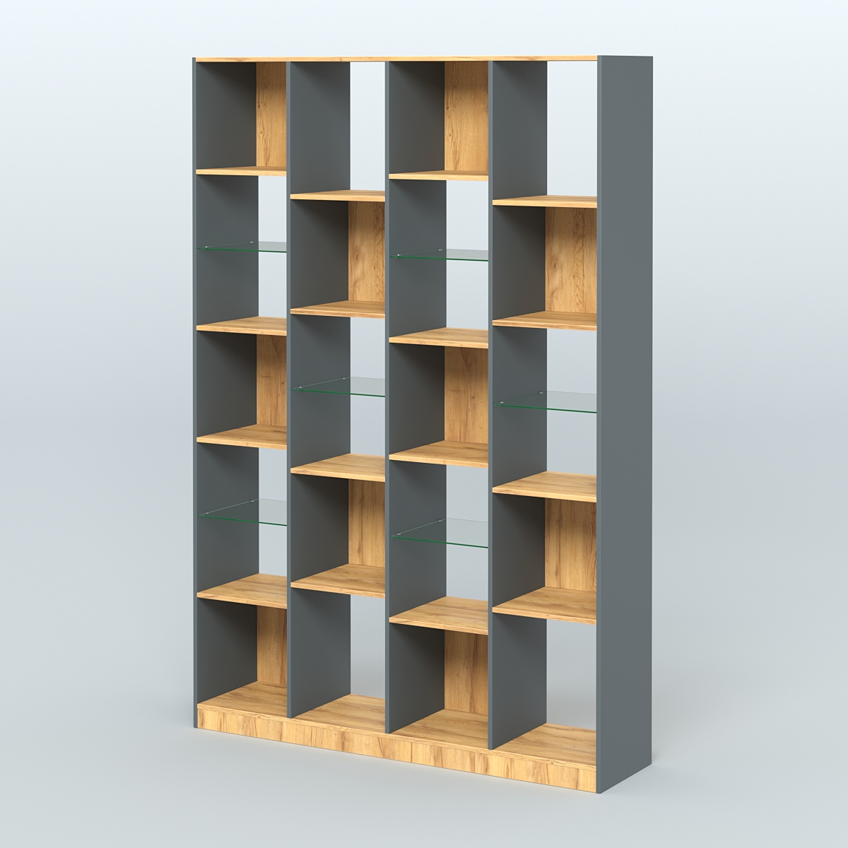 Стеллаж из ДСП серии ЛОФТ №11-3 с полками стекло 5 мм Темно-Серый  + Дуб Золотистый