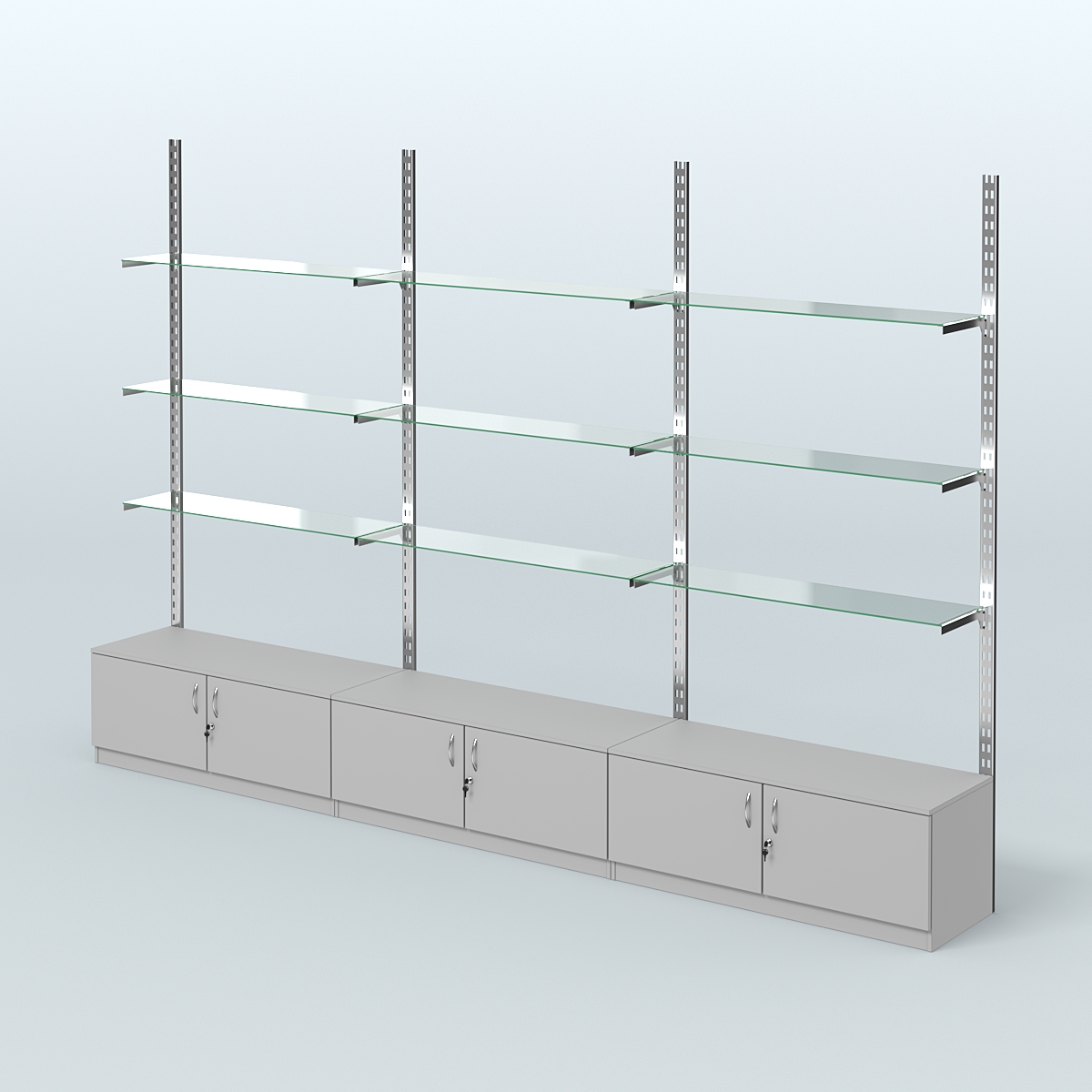 Система ГЛОБАЛ с девятью прозрачными полками и тумбами Т21 №14 (3600 мм) Серый