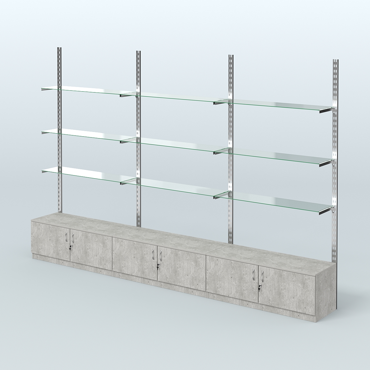 Система ГЛОБАЛ с девятью прозрачными полками и тумбами Т21 №14 (3600 мм) Метрополитан Грей