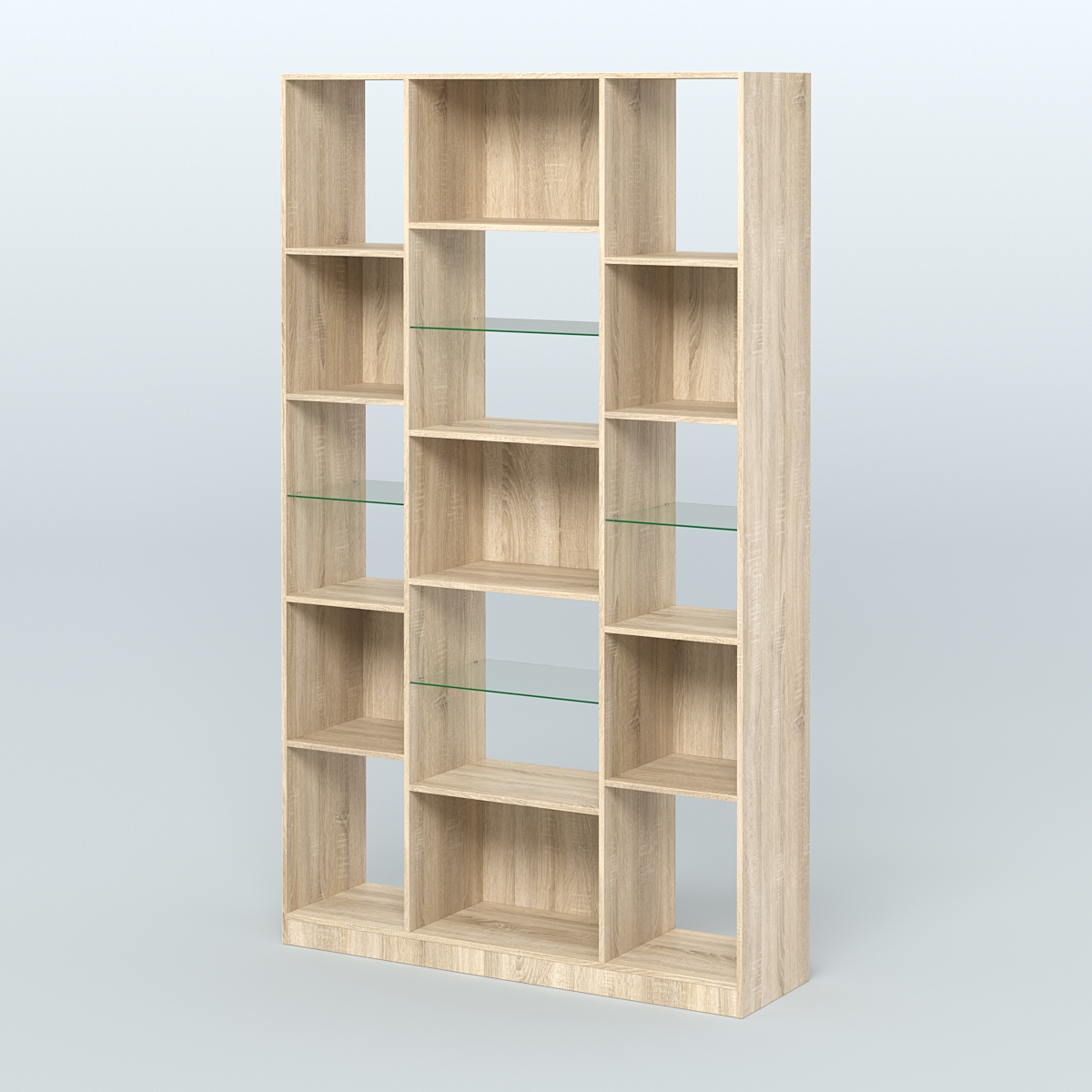 Стеллаж из ДСП серии ЛОФТ №12-3 с полками стекло 5 мм Дуб Сонома