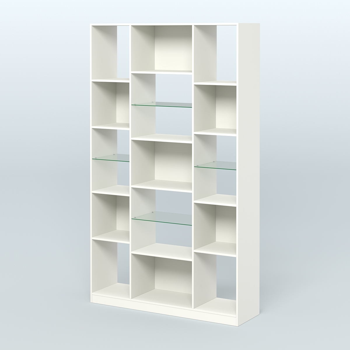 Стеллаж из ДСП серии ЛОФТ №12-3 с полками стекло 5 мм Белый