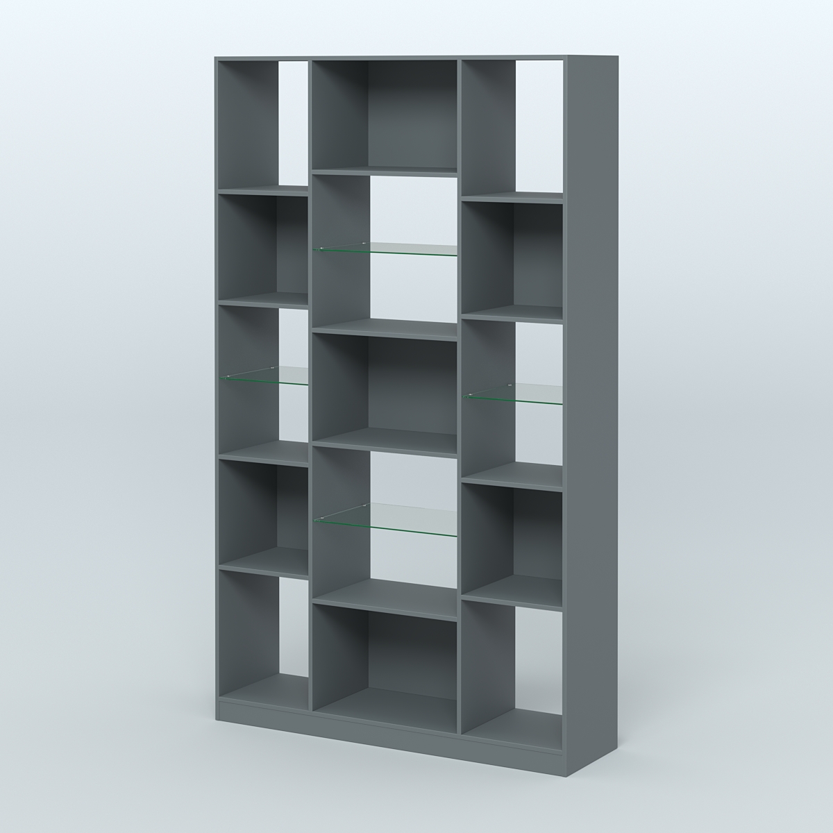 Стеллаж из ДСП серии ЛОФТ №12-3 с полками стекло 5 мм Темно-Серый