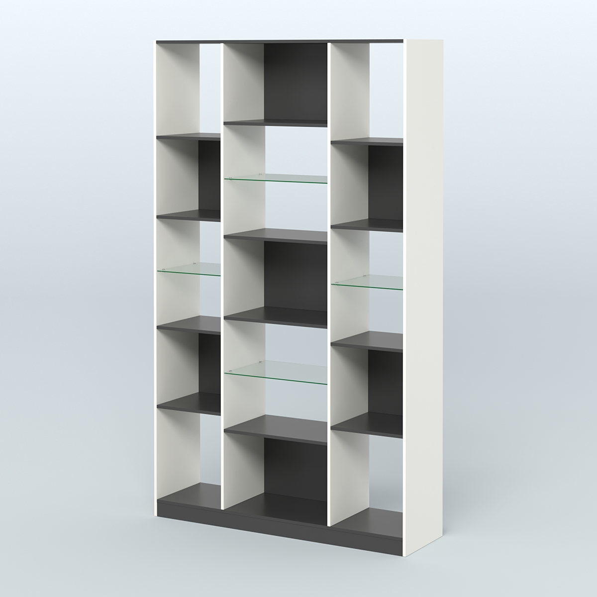 Стеллаж из ДСП серии ЛОФТ №12-3 с полками стекло 5 мм Белый и Черный