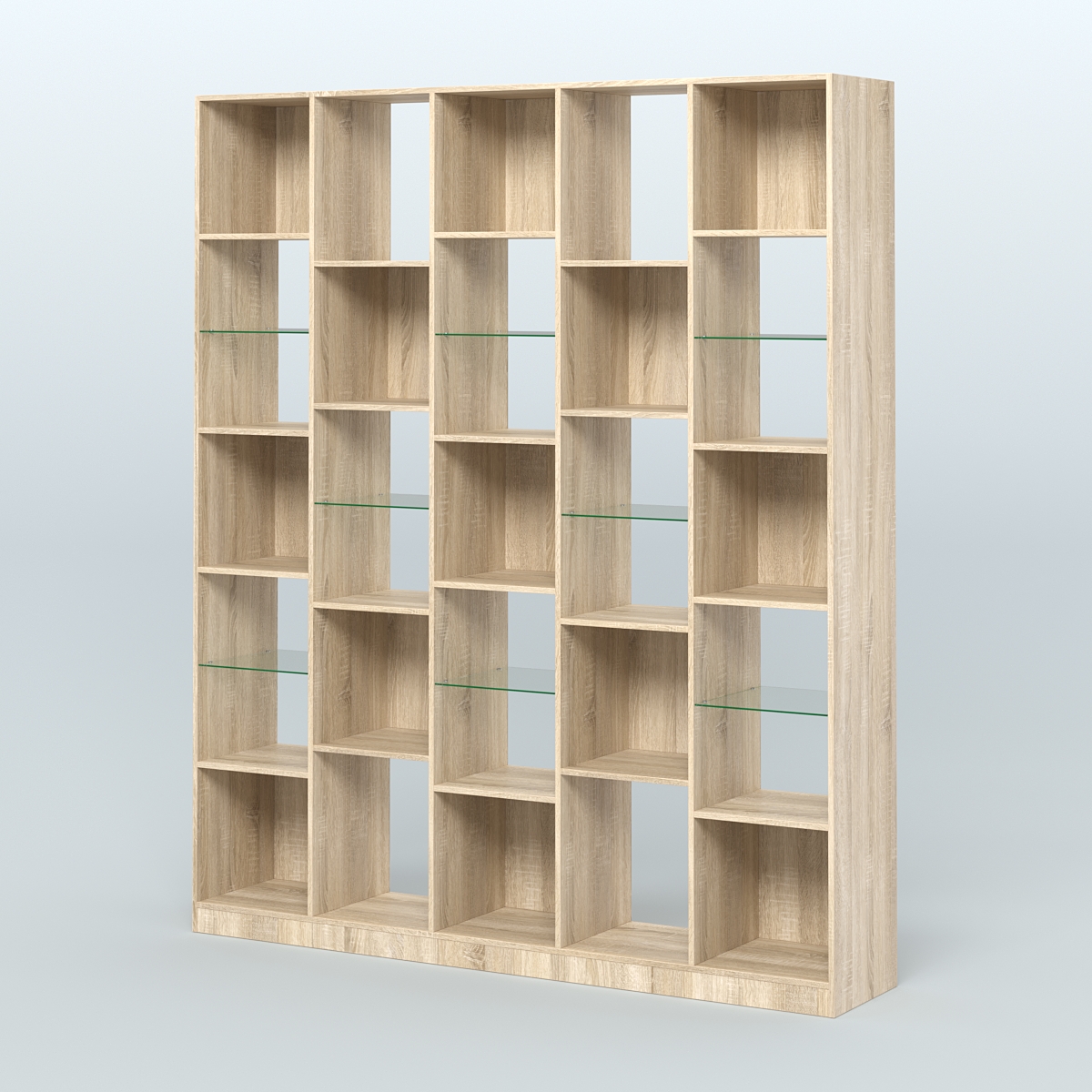 Стеллаж из ДСП серии ЛОФТ №13-3 с полками стекло 5 мм Дуб Сонома