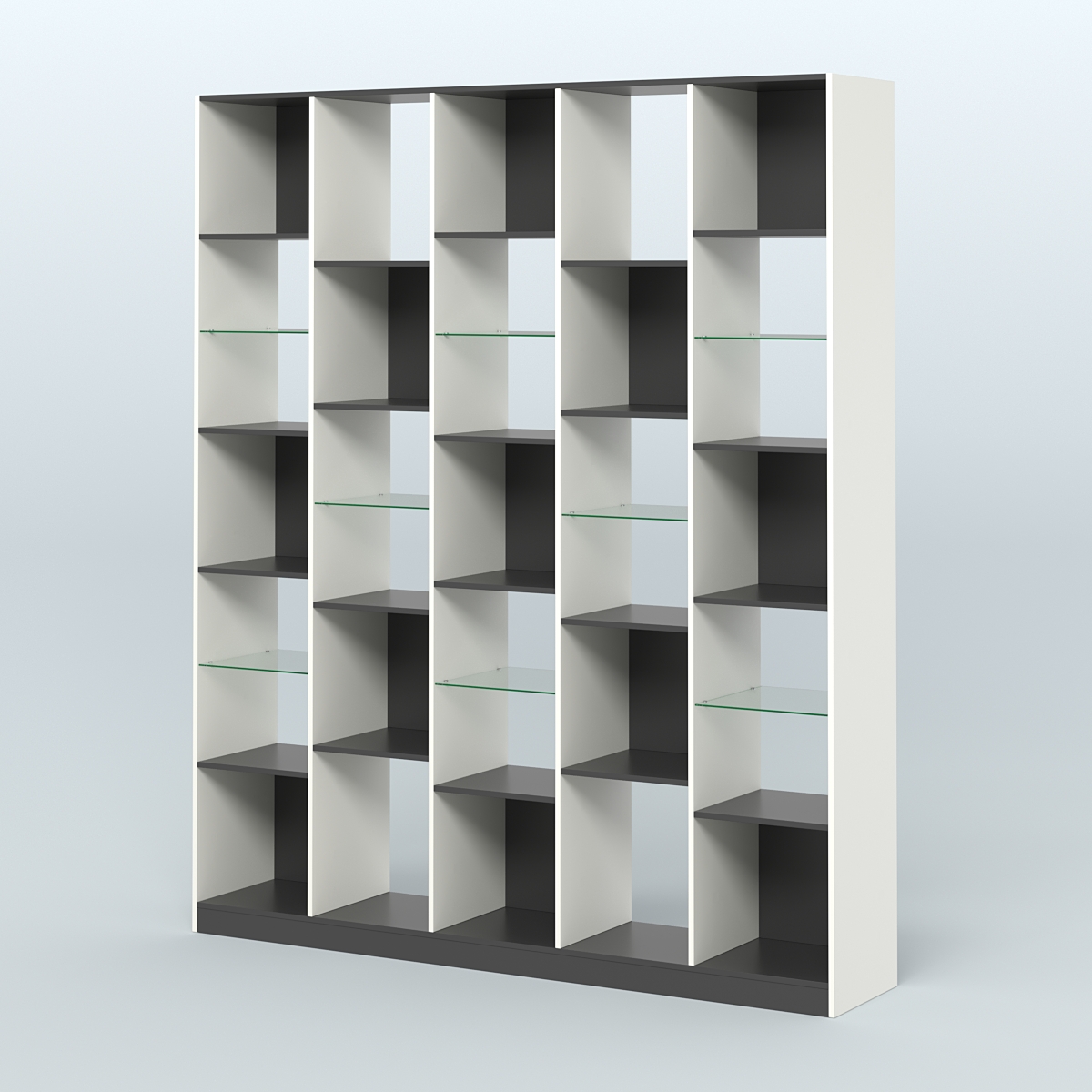 Стеллаж из ДСП серии ЛОФТ №13-3 с полками стекло 5 мм Белый и Черный