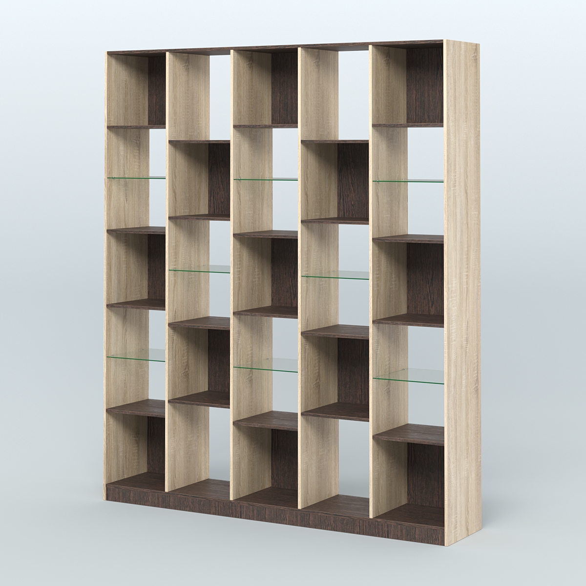 Стеллаж из ДСП серии ЛОФТ №13-3 с полками стекло 5 мм Дуб Сонома + Дуб Венге