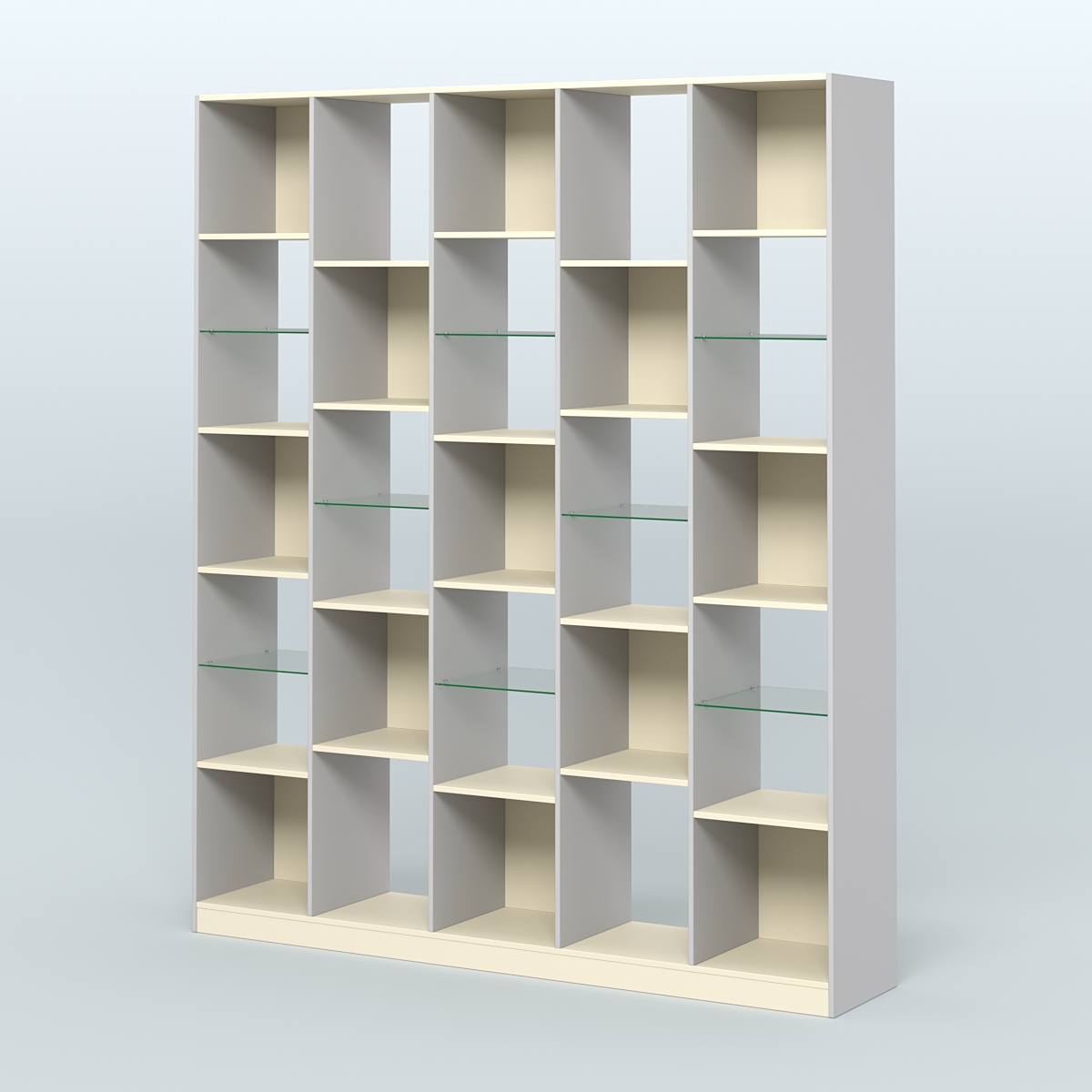 Стеллаж из ДСП серии ЛОФТ №13-3 с полками стекло 5 мм Серый + Крем Вайс