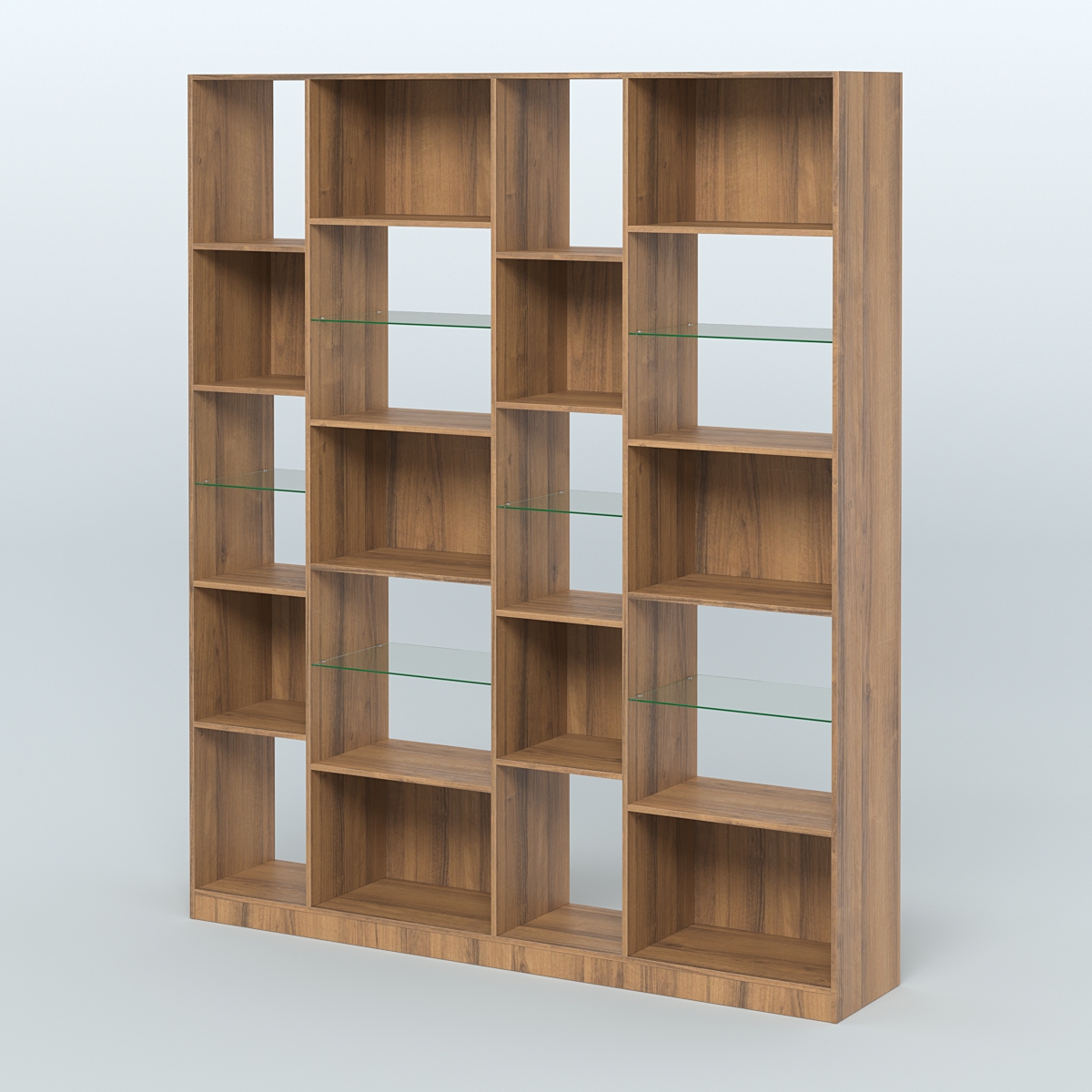 Стеллаж из ДСП серии ЛОФТ №15-3 с полками стекло 5 мм Орех