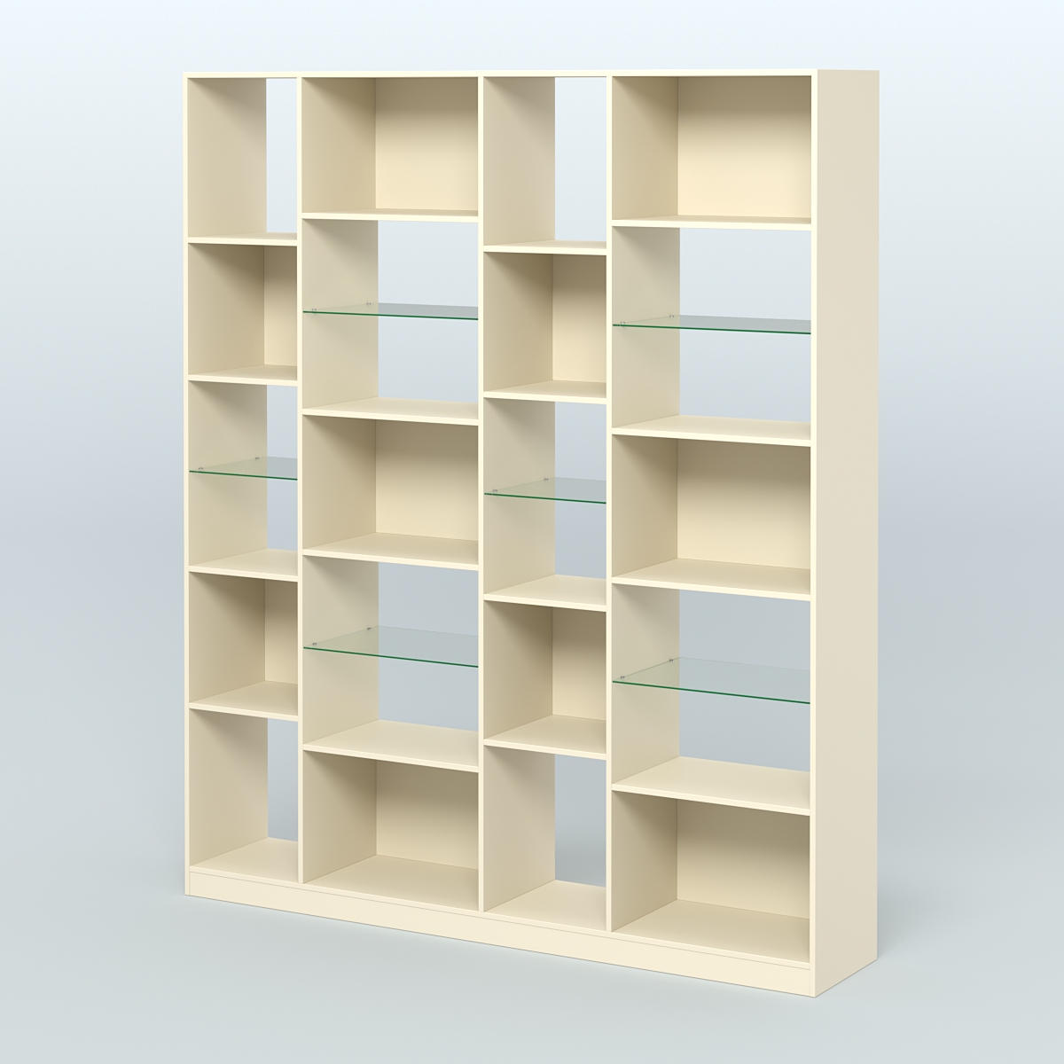 Стеллаж из ДСП серии ЛОФТ №15-3 с полками стекло 5 мм Крем Вайс