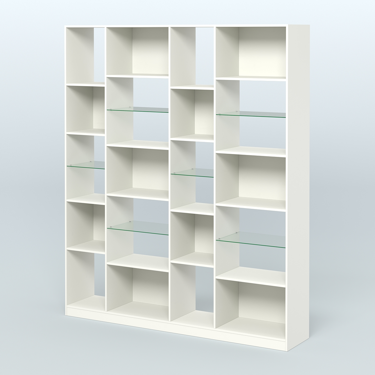 Стеллаж из ДСП серии ЛОФТ №15-3 с полками стекло 5 мм Белый