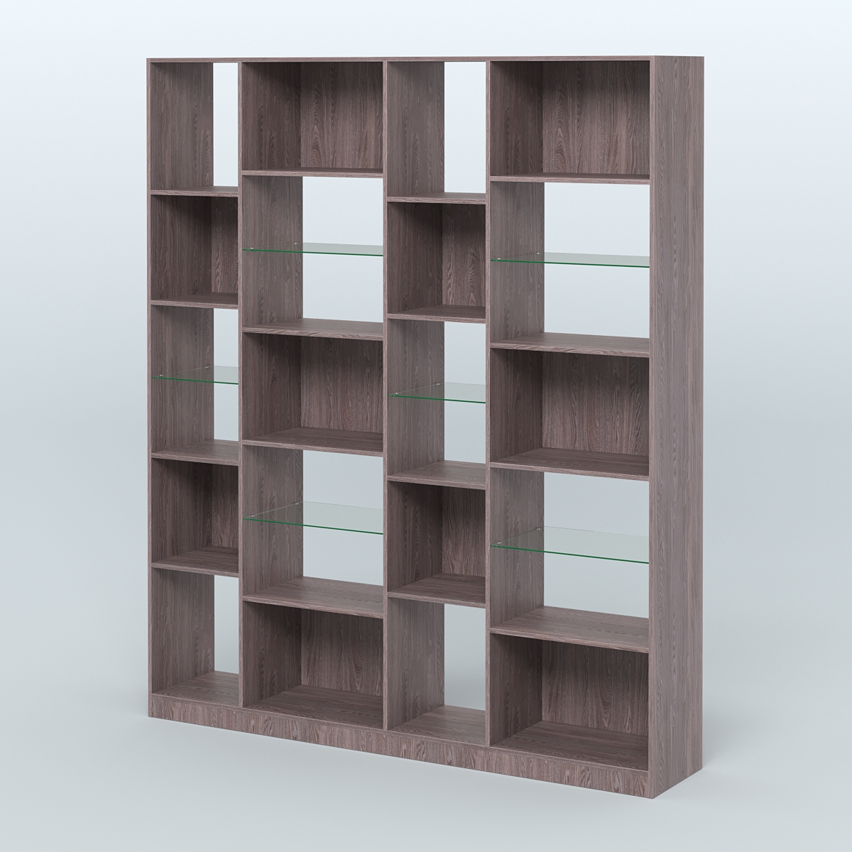 Стеллаж из ДСП серии ЛОФТ №15-3 с полками стекло 5 мм Ясень Анкор темный