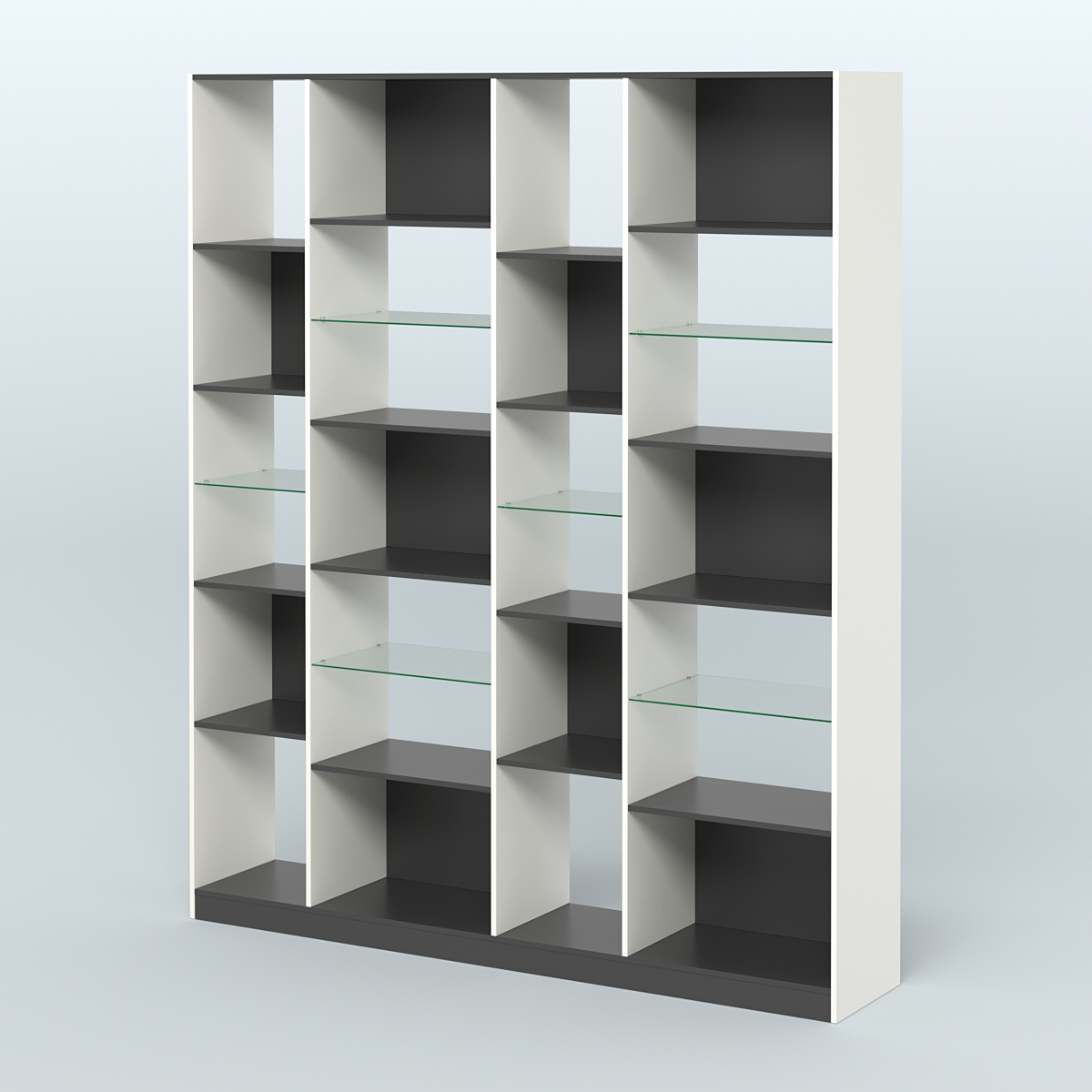 Стеллаж из ДСП серии ЛОФТ №15-3 с полками стекло 5 мм Белый и Черный