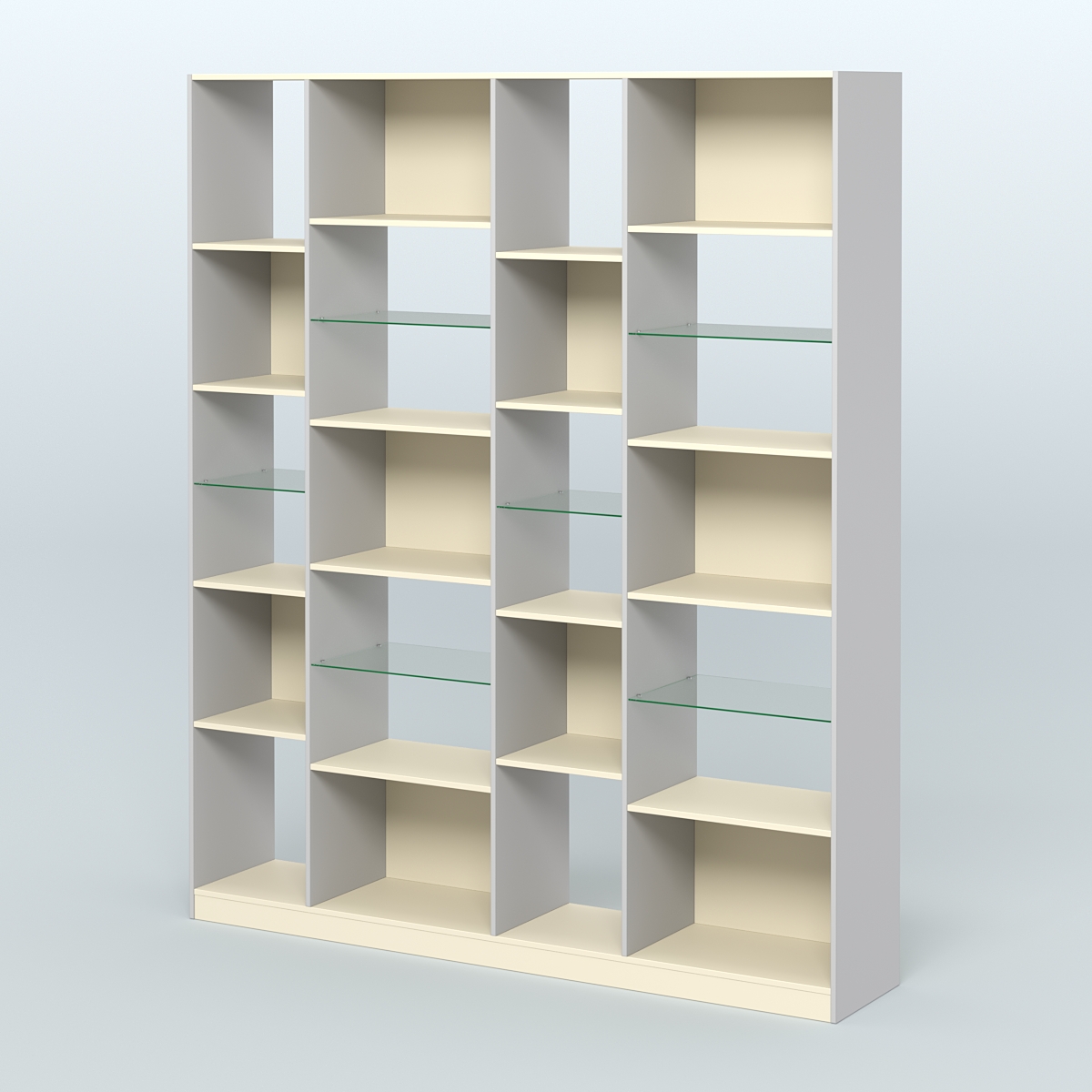 Стеллаж из ДСП серии ЛОФТ №15-3 с полками стекло 5 мм Серый + Крем Вайс