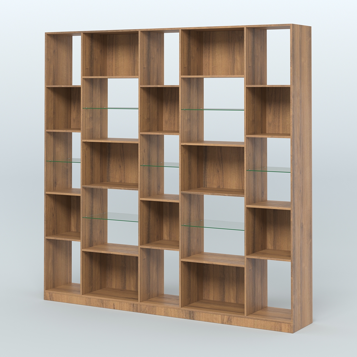 Стеллаж из ДСП серии ЛОФТ №17-3 с полками стекло 5 мм Орех