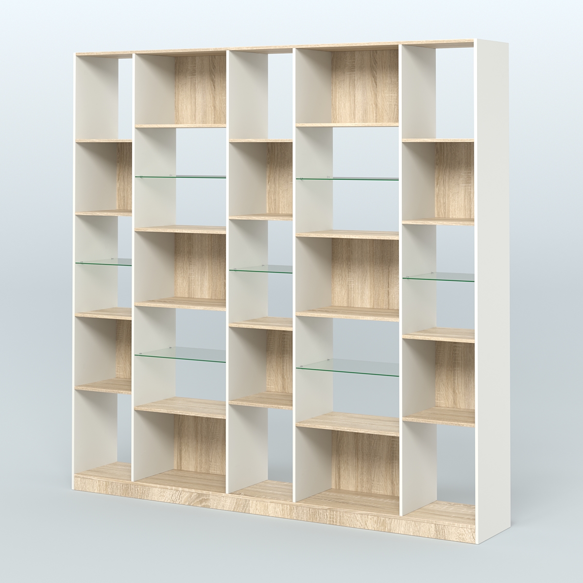 Стеллаж из ДСП серии ЛОФТ №17-3 с полками стекло 5 мм Белый + Дуб Сонома