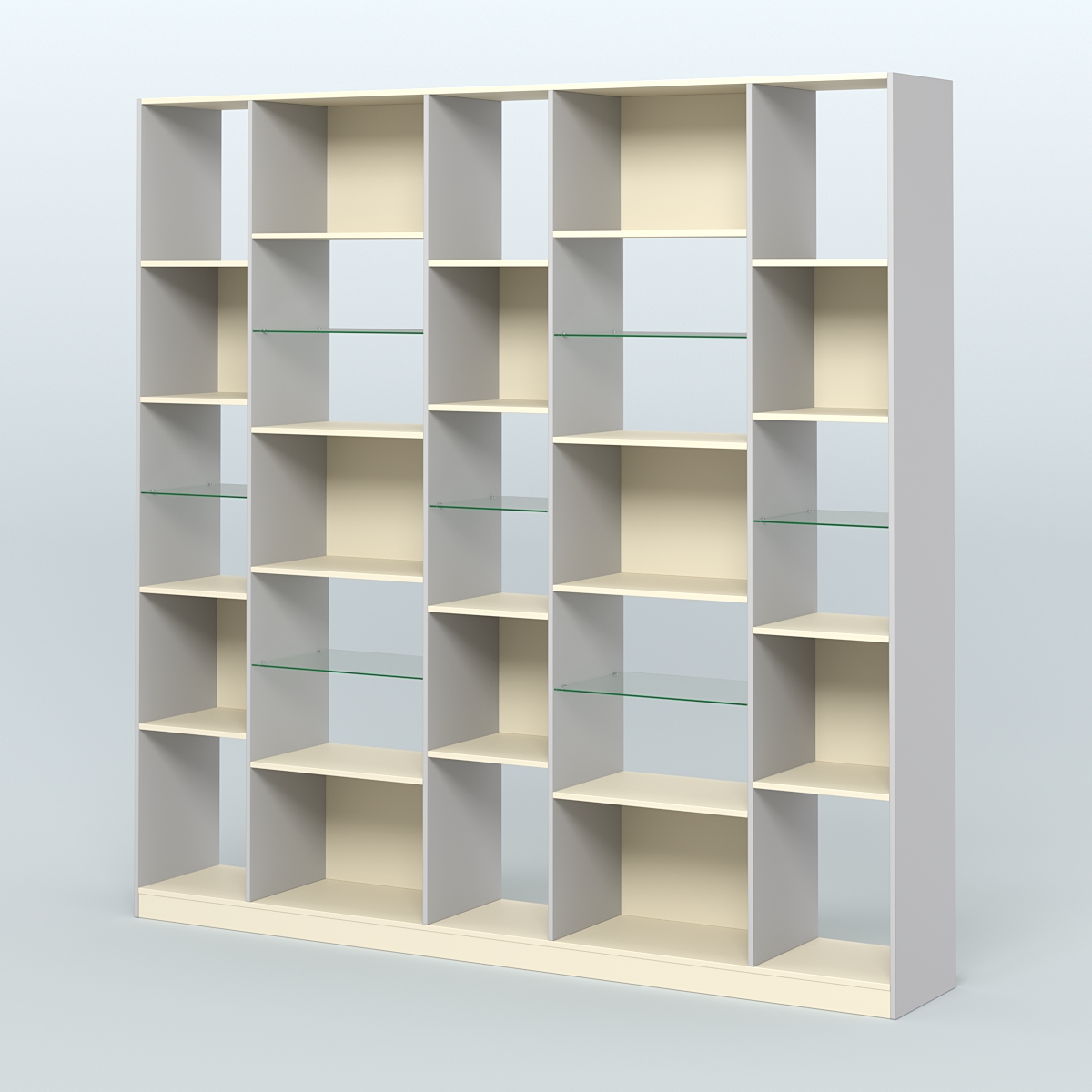 Стеллаж из ДСП серии ЛОФТ №17-3 с полками стекло 5 мм Серый + Крем Вайс