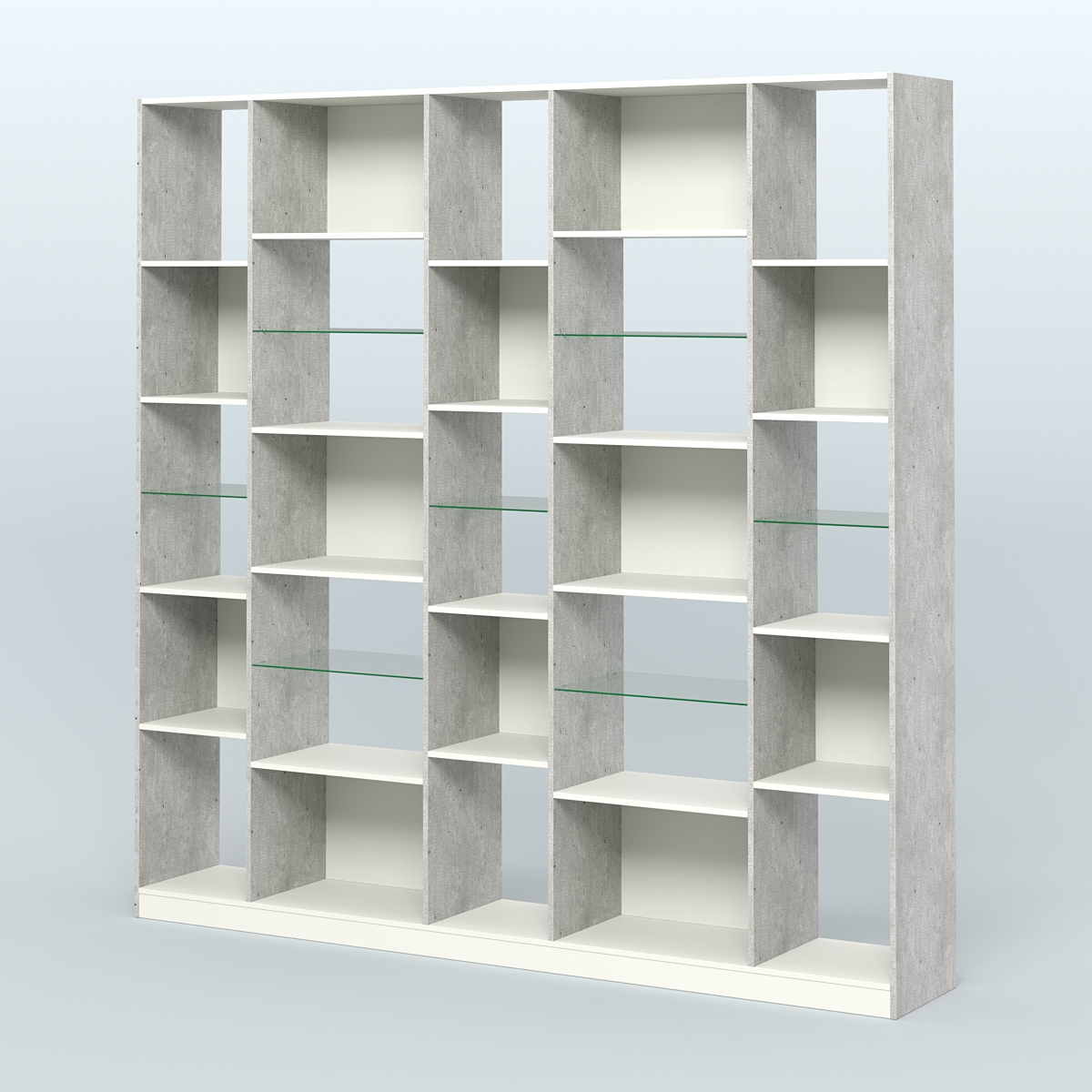 Стеллаж из ДСП серии ЛОФТ №17-3 с полками стекло 5 мм Метрополитан Грей + Белый