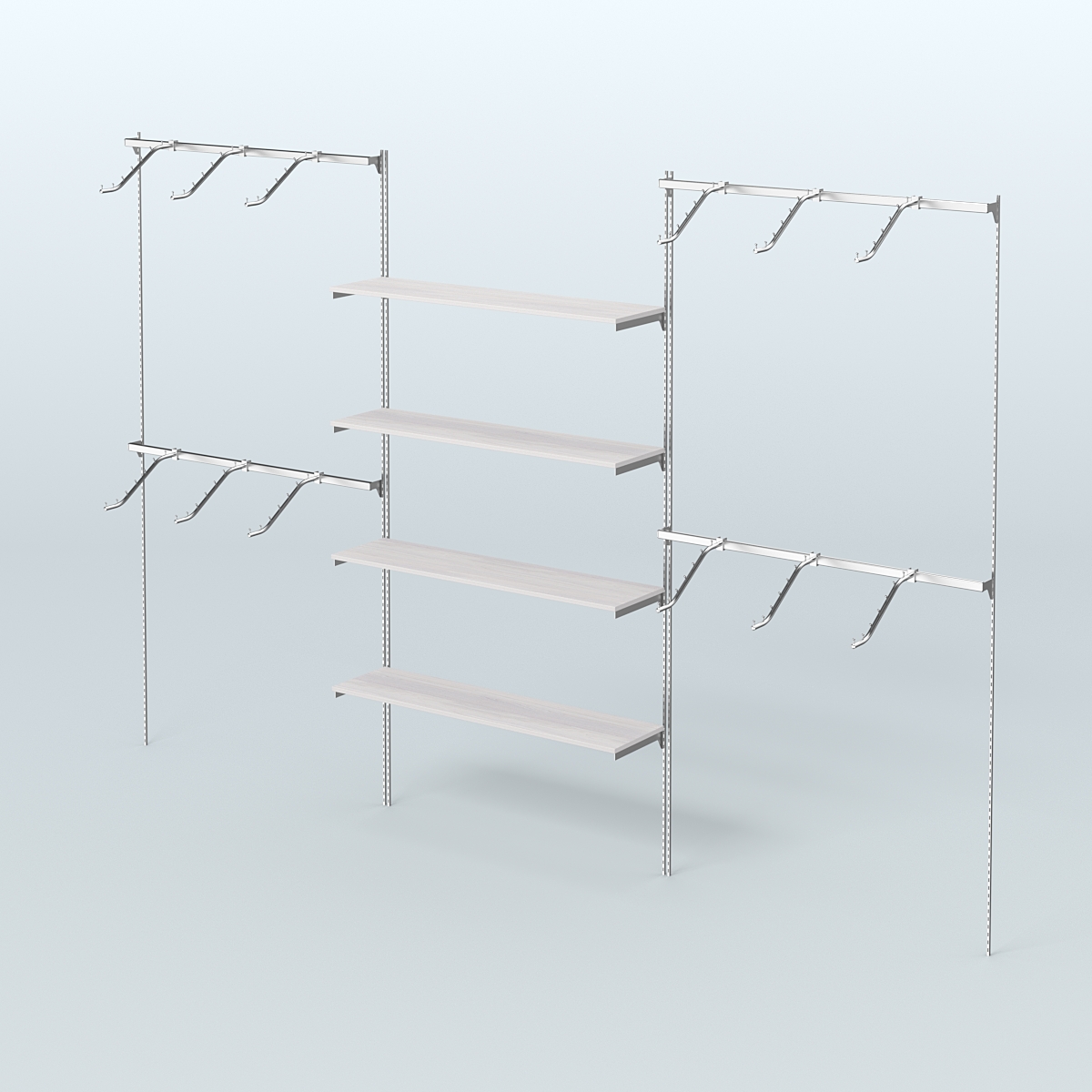 Neo Fix №3 с полками из ДСП и поручнями из хрома (3600 мм) Ясень Анкор светлый