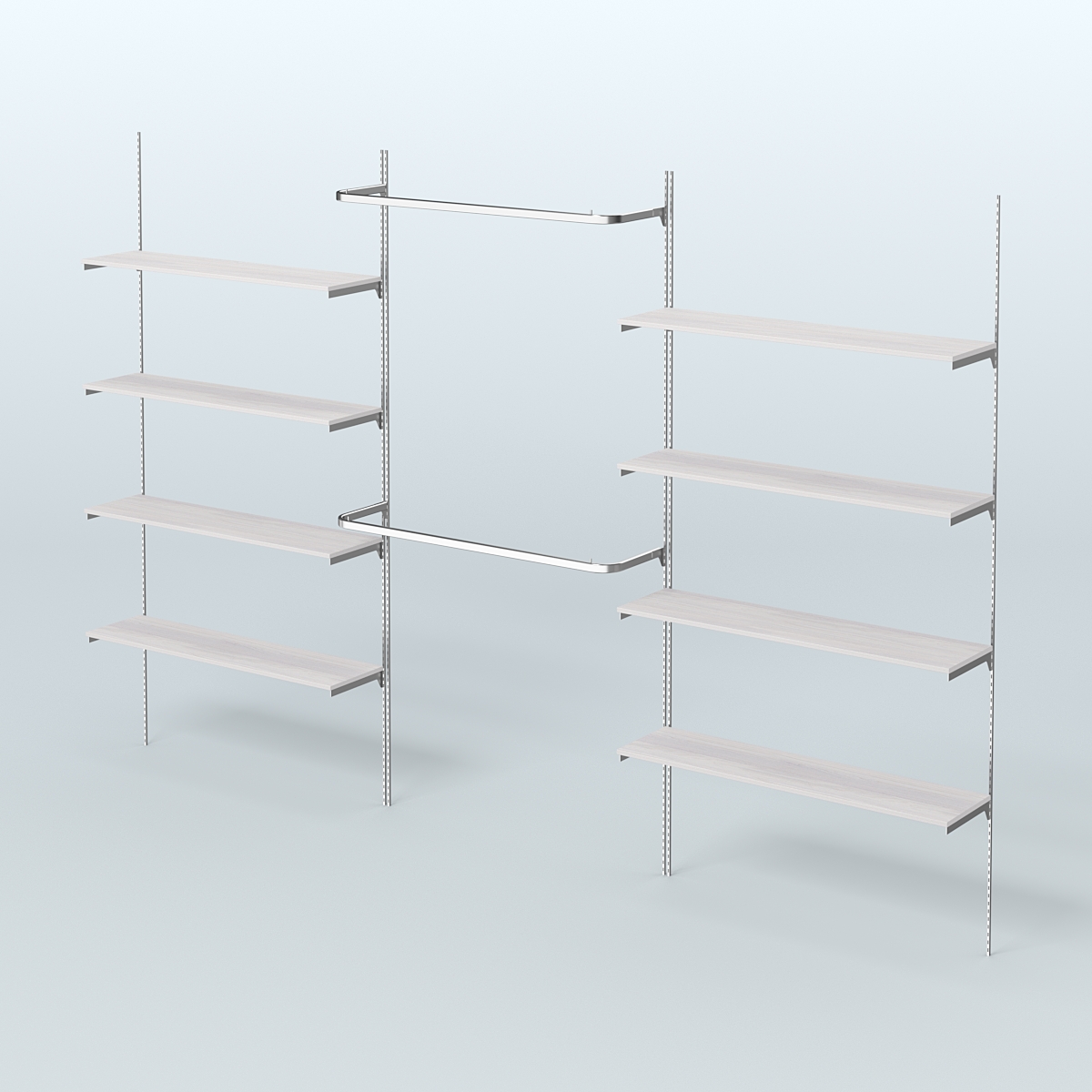 Neo Fix №7 с открытыми полками из ДСП и поручнями (3600 мм) Ясень Анкор светлый