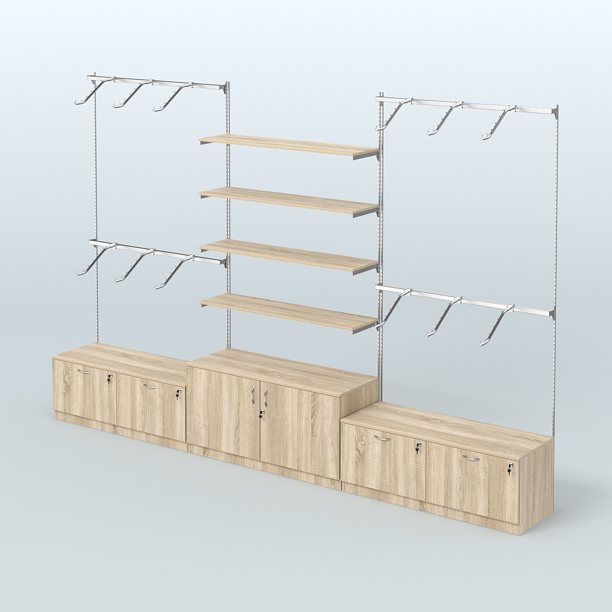 Система Neo Fix №3 с полками из ДСП, поручнями и тумбами T-15 и Т-22 Дуб Сонома