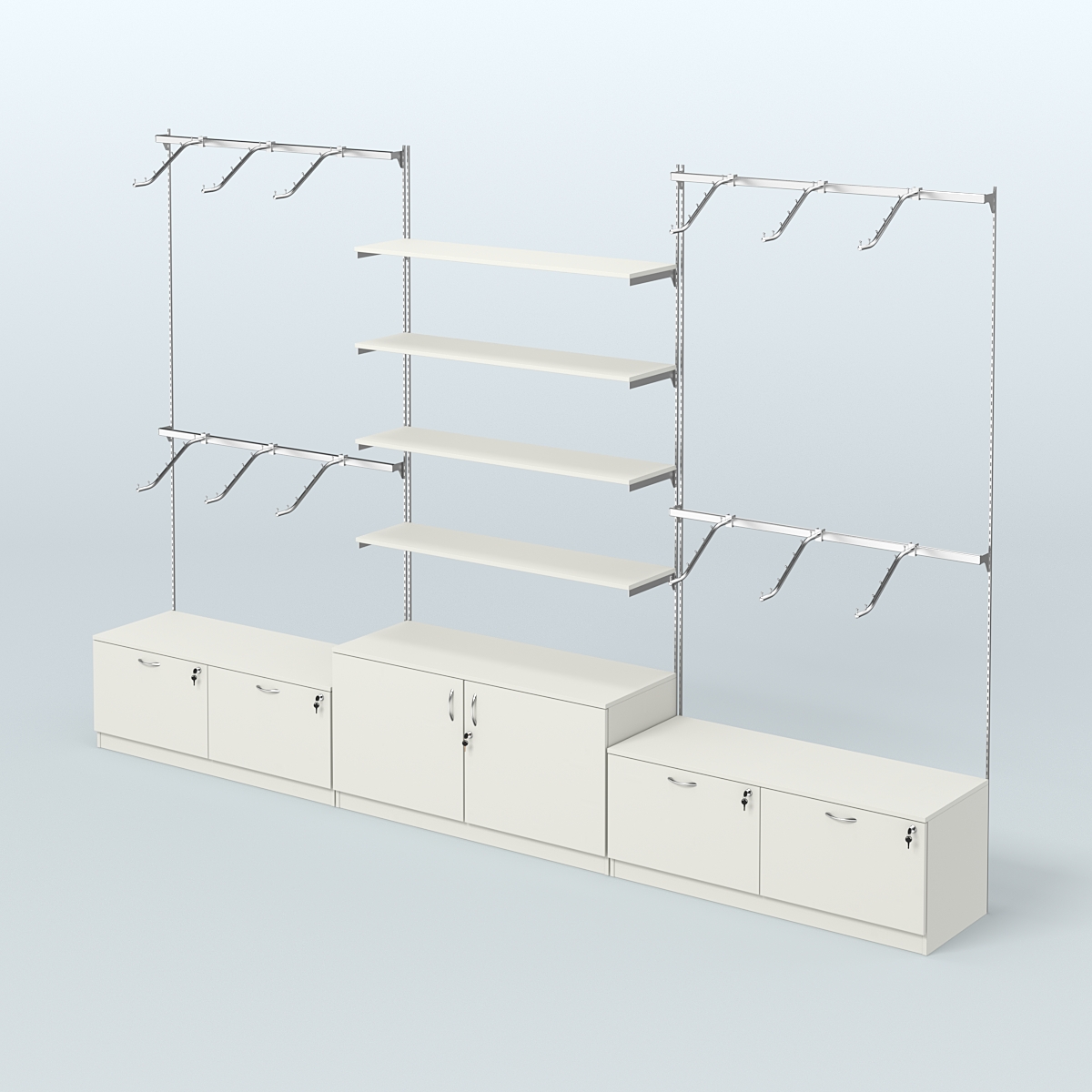 Система Neo Fix №3 с полками из ДСП, поручнями и тумбами T-15 и Т-22 Белый