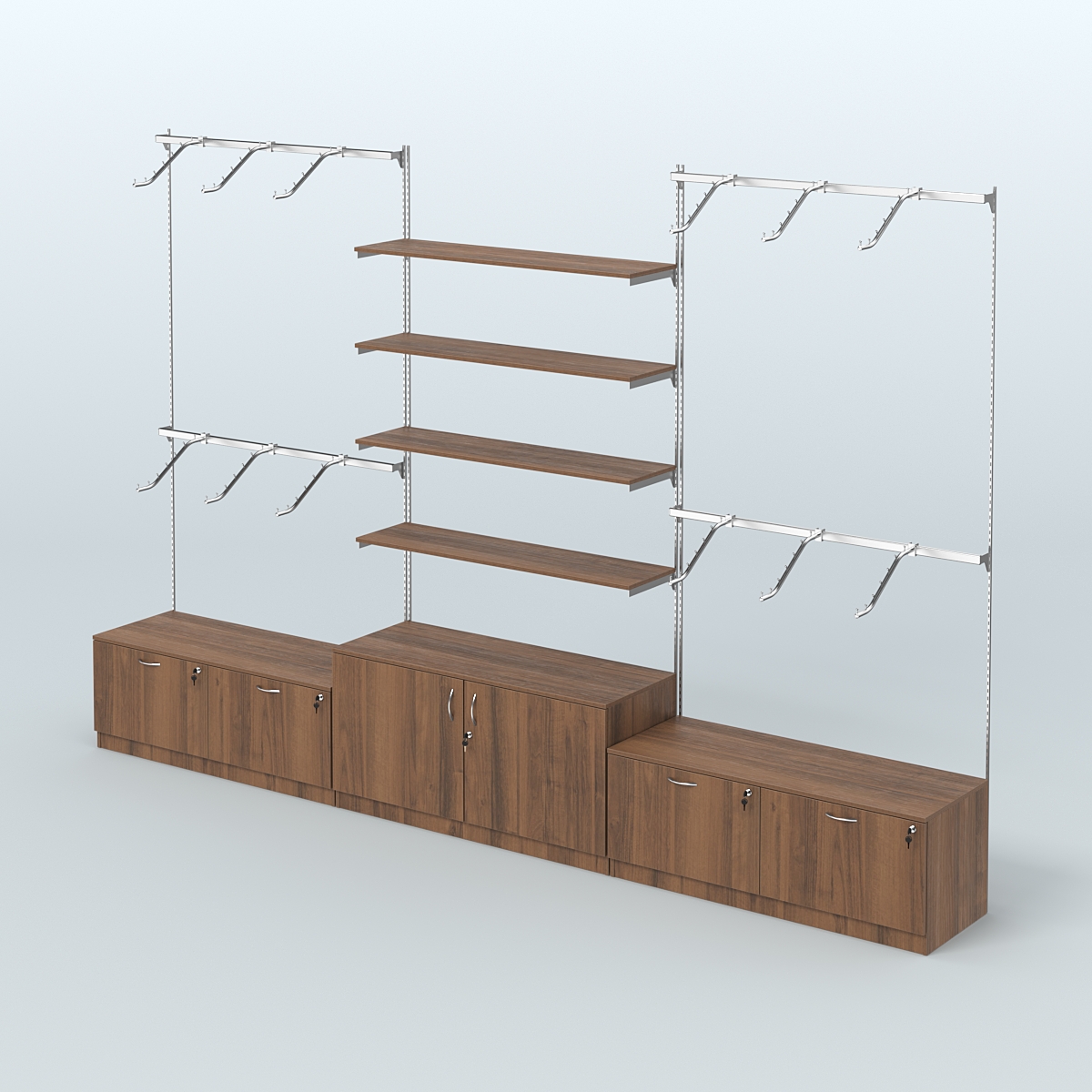 Система Neo Fix №3 с полками из ДСП, поручнями и тумбами T-15 и Т-22 Орех