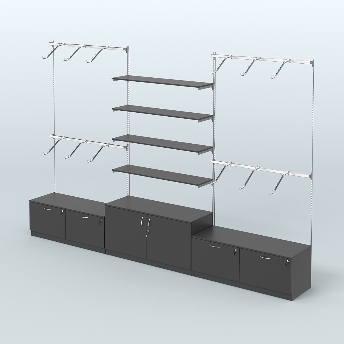 Система Neo Fix №3 с полками из ДСП, поручнями и тумбами T-15 и Т-22 Черный