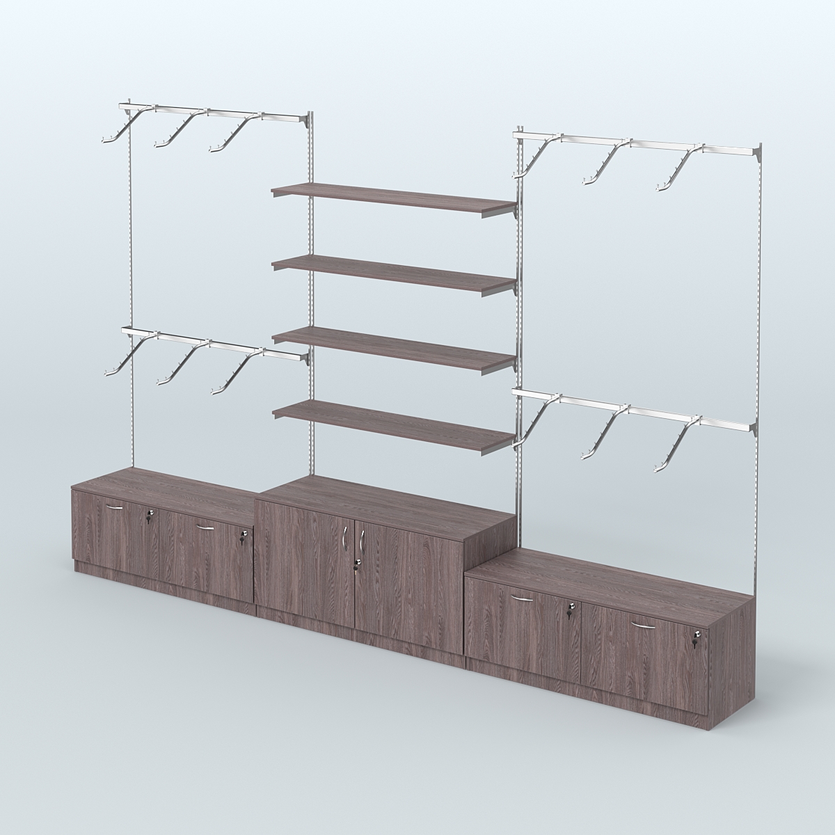 Система Neo Fix №3 с полками из ДСП, поручнями и тумбами T-15 и Т-22 Ясень Анкор темный