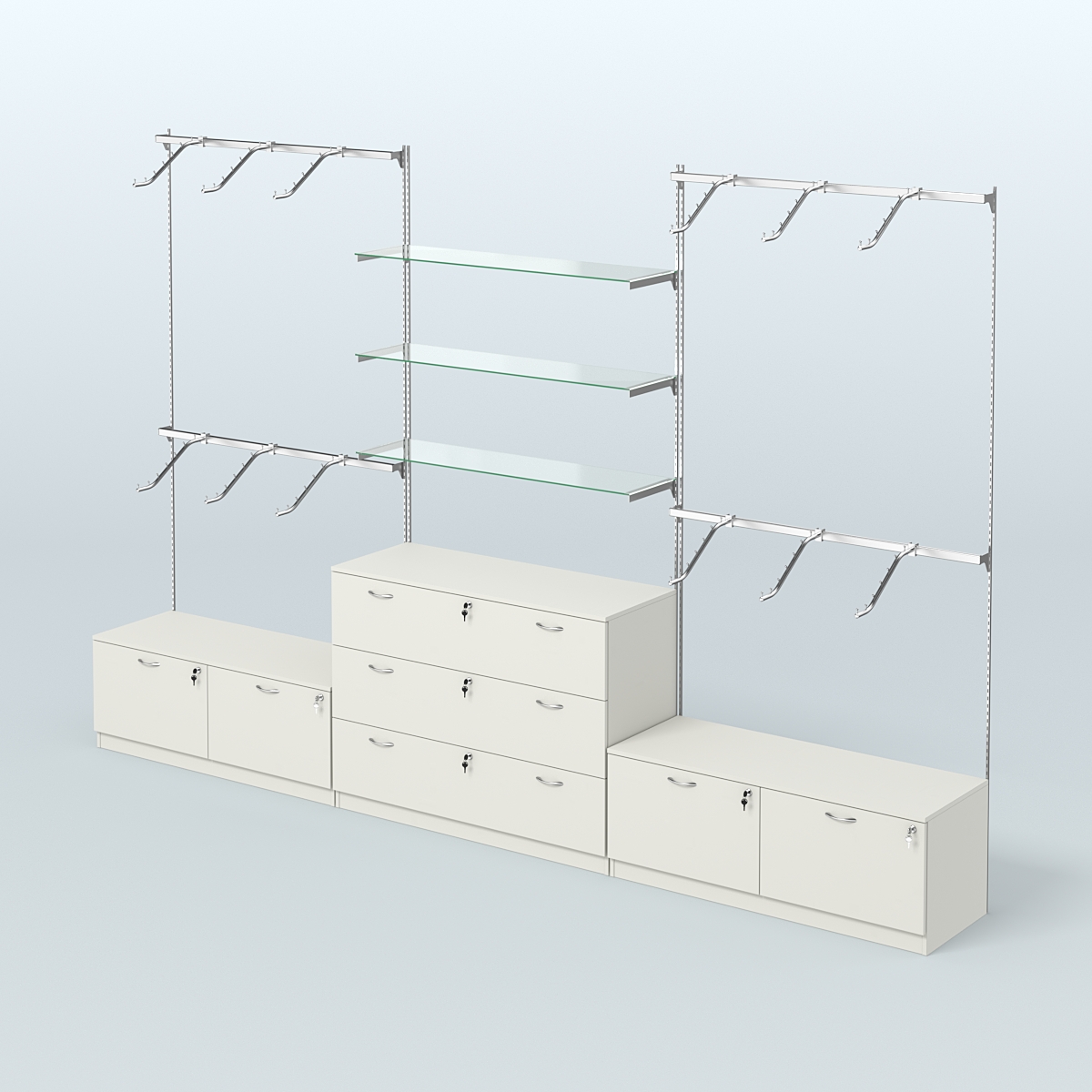 Система Neo Fix со стеклянными полками №4 и тумбами T-15 и Т13 Белый