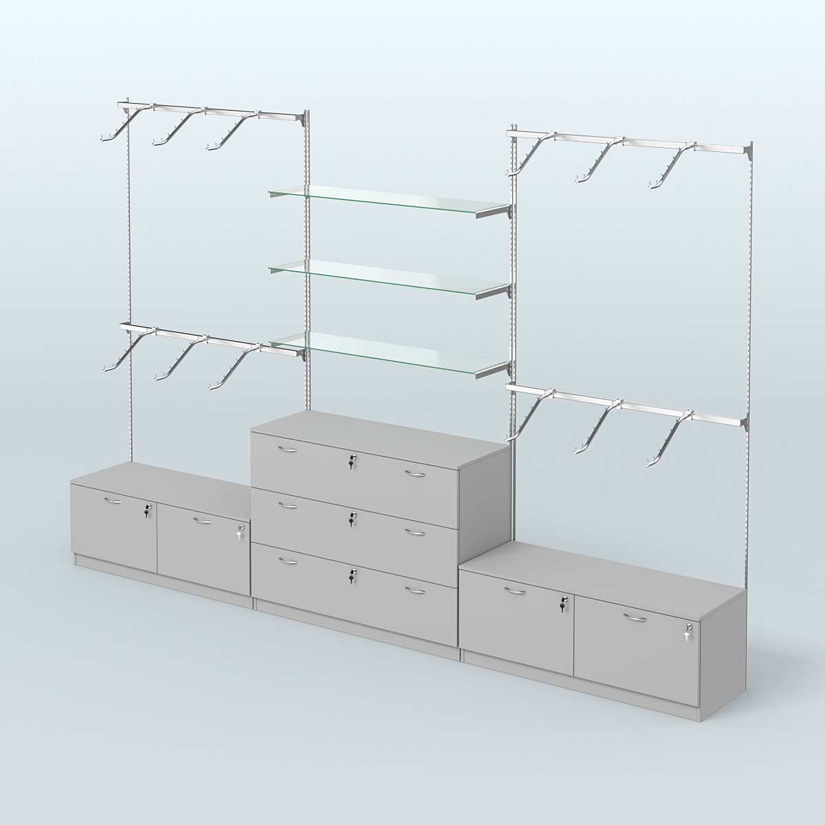 Система Neo Fix со стеклянными полками №4 и тумбами T-15 и Т13 Серый