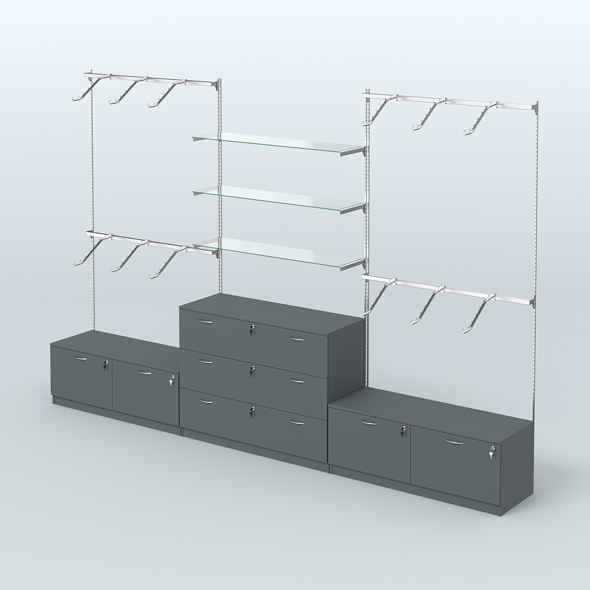 Система Neo Fix со стеклянными полками №4 и тумбами T-15 и Т13 Темно-Серый
