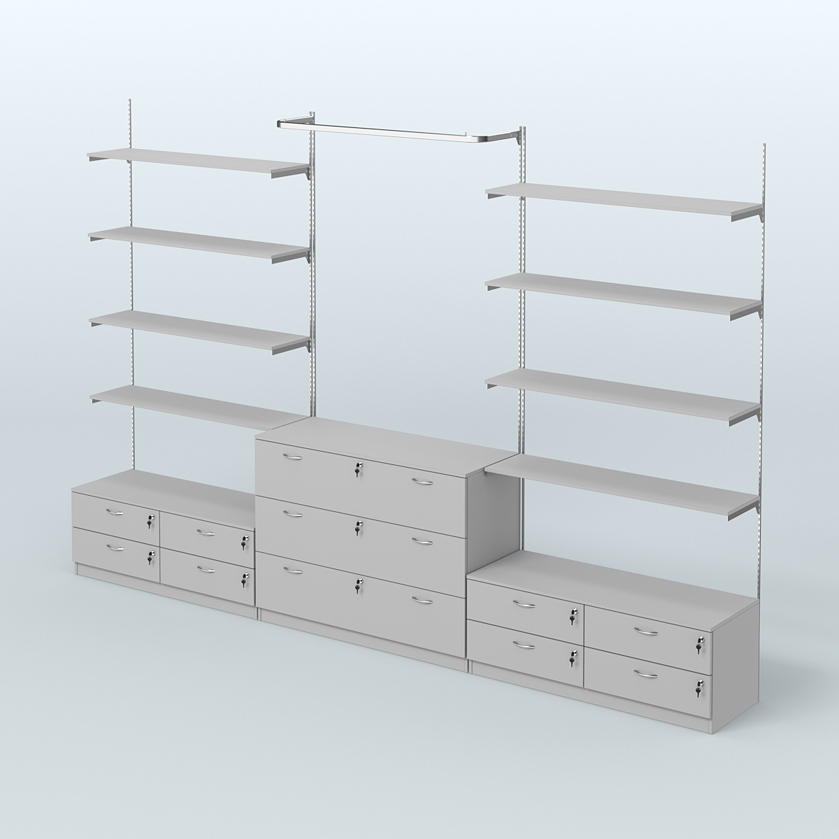 Система Neo Fix №5 с П-образным поручнем, полками из ДСП и тумбами T-14 и Т-13 Серый