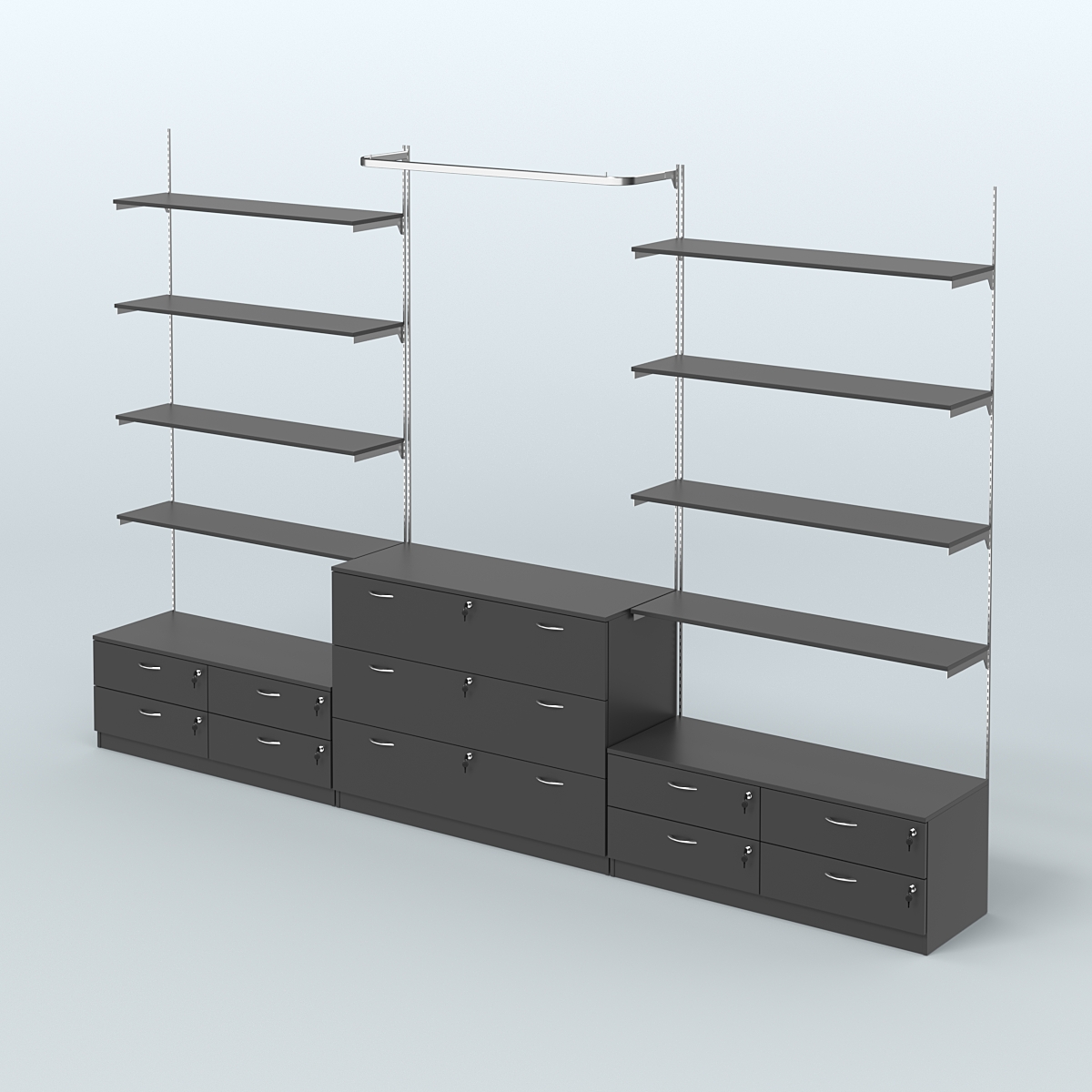 Система Neo Fix №5 с П-образным поручнем, полками из ДСП и тумбами T-14 и Т-13 Черный