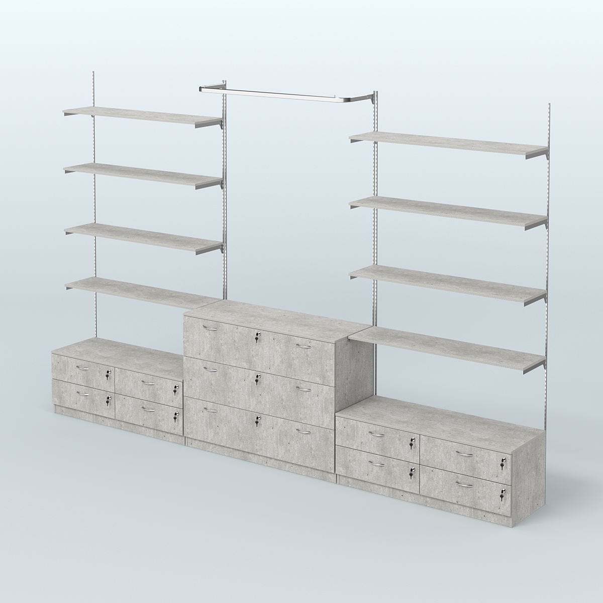 Система Neo Fix №5 с П-образным поручнем, полками из ДСП и тумбами T-14 и Т-13 Метрополитан Грей