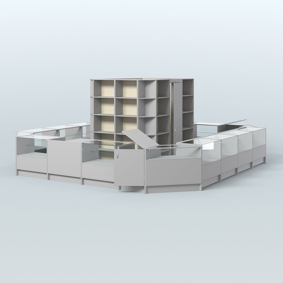 Торговый Островок "Эконом" №1-2 с помещением под склад (25, 1 кв.м) Серый + Крем Вайс