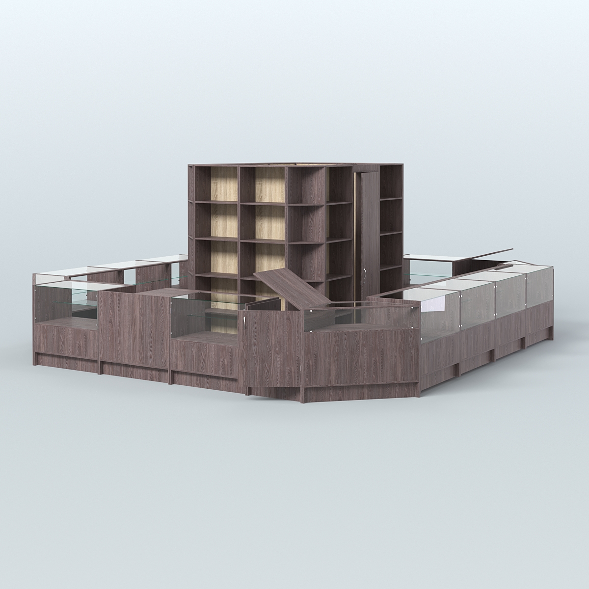 Торговый Островок "Эконом" №1-2 с помещением под склад (25, 1 кв.м) Ясень Анкор темный и Дуб Сонома