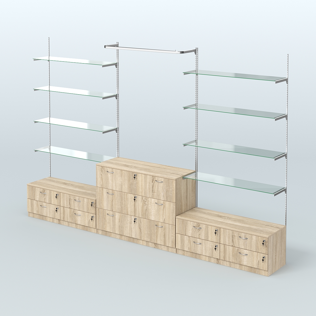 Система Neo Fix с прозрачными полками №6 и тумбами T-12 и Т13 Дуб Сонома