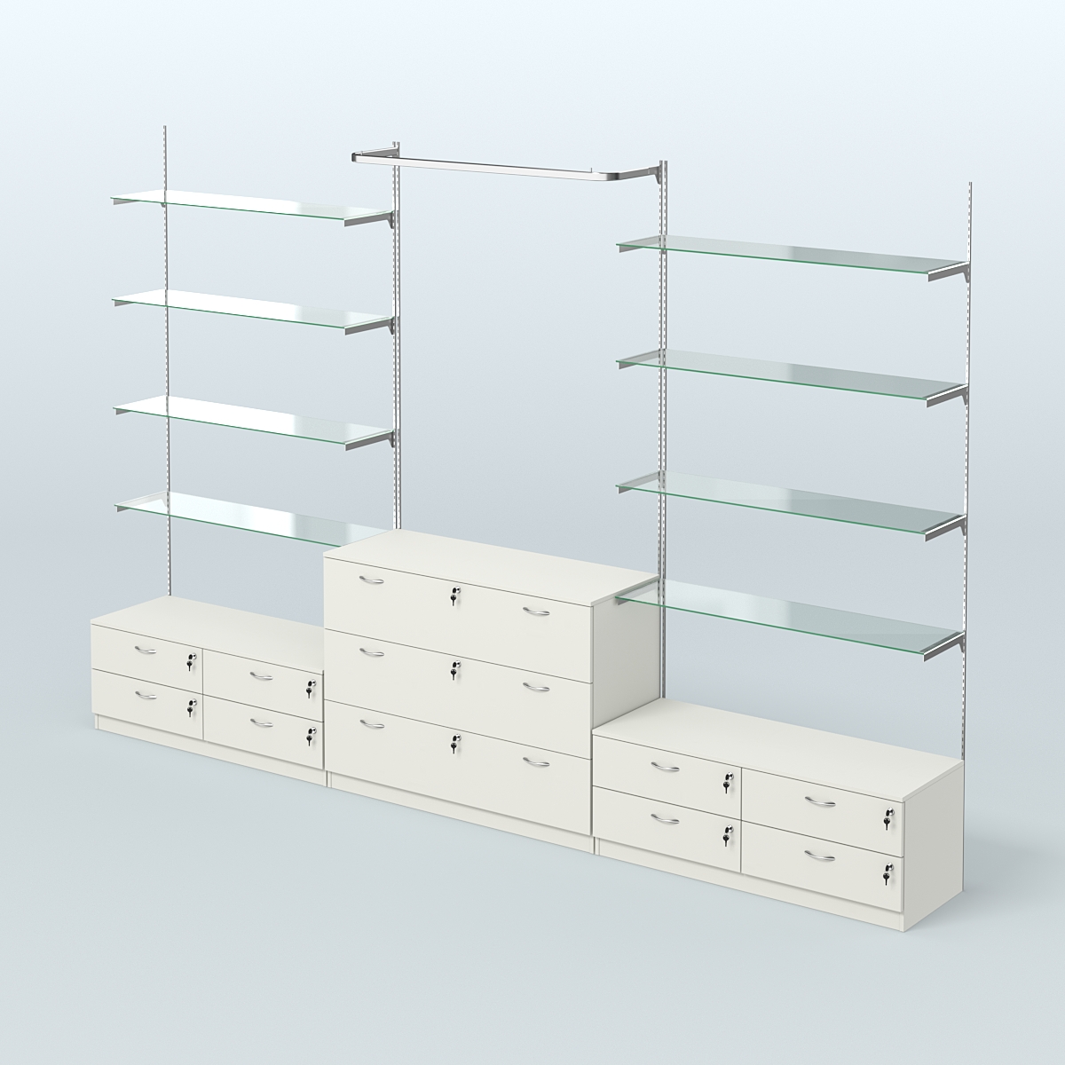 Система Neo Fix с прозрачными полками №6 и тумбами T-12 и Т13 Белый