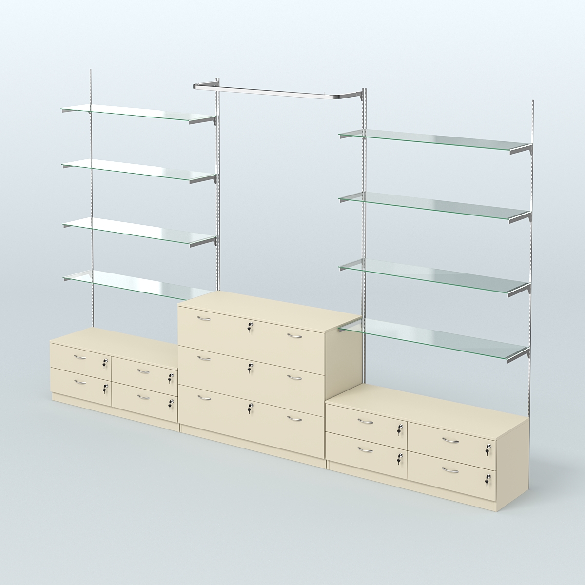 Система Neo Fix с прозрачными полками №6 и тумбами T-12 и Т13 Крем Вайс